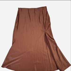 NWOT SHEIN Copper-Brown Satin Midi Skirt with Side Slit